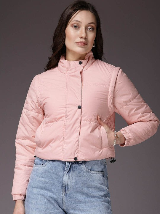 Stand Collar Lightweight Crop Puffer Jacket