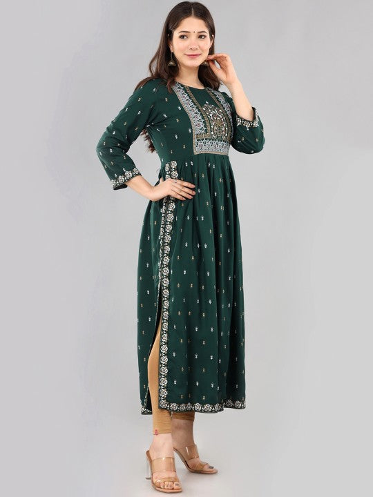 Women Ethnic Motifs Printed Mirror Work Summer Sheers Anarkali Kurta