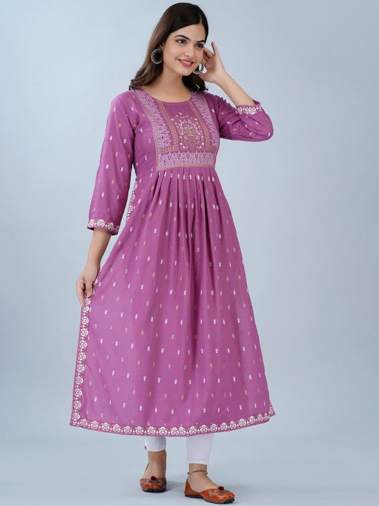 Women Ethnic Motifs Printed Mirror Work Summer Sheers Anarkali Kurta