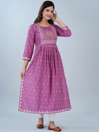 Thumbnail for Women Ethnic Motifs Printed Mirror Work Summer Sheers Anarkali Kurta