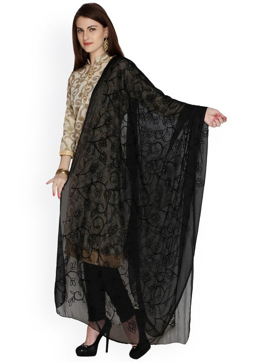 black-embroidered-chiffon-dupatta