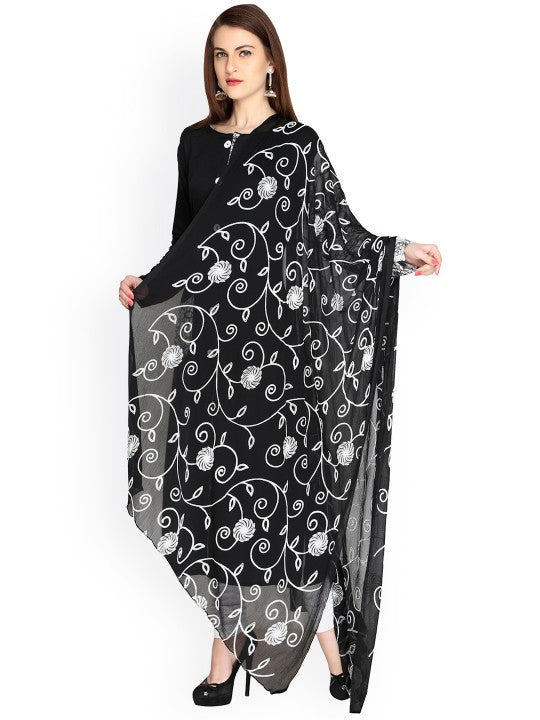 Black Embroidered Chiffon Dupatta