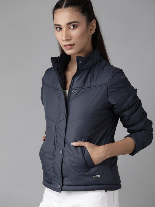 Women Maroon Solid Padded Jacket