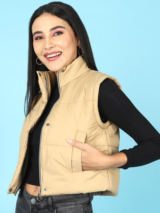 Stand Collar Lightweight Crop Puffer Jacket