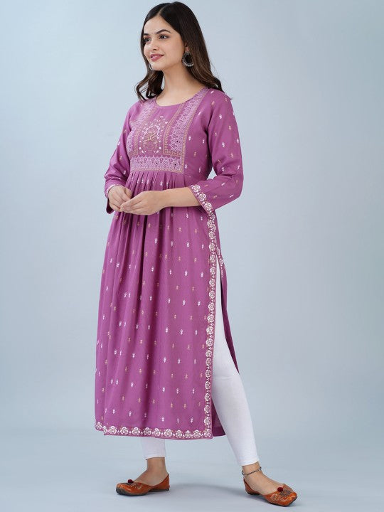 Women Ethnic Motifs Printed Mirror Work Summer Sheers Anarkali Kurta