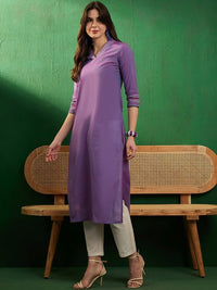 Thumbnail for Burgundy V-Neck Thread Work Pure Cotton Straight Kurta