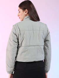 Thumbnail for Stand Collar Lightweight Crop Puffer Jacket