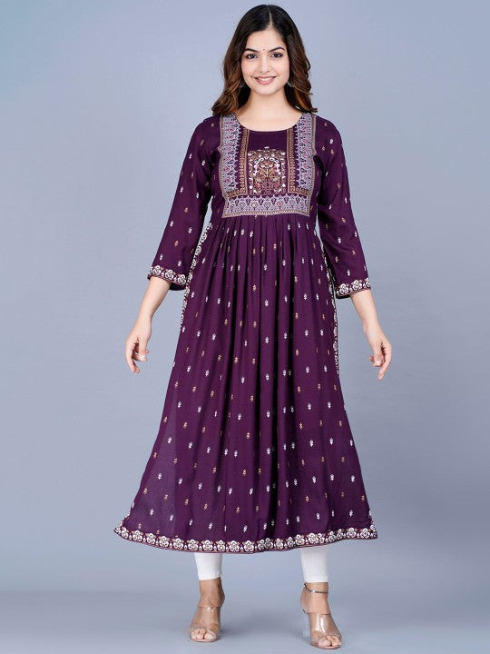 Women Ethnic Motifs Printed Mirror Work Summer Sheers Anarkali Kurta