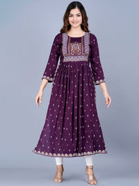 Thumbnail for Women Ethnic Motifs Printed Mirror Work Summer Sheers Anarkali Kurta