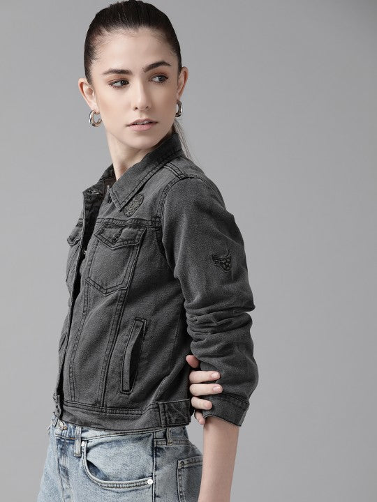 women-charcoal-solid-pure-cotton-denim-jacket