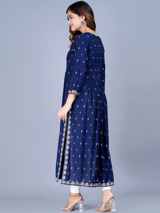 Women Ethnic Motifs Printed Mirror Work Summer Sheers Anarkali Kurta