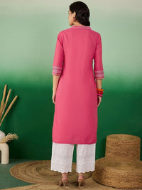 Thumbnail for Burgundy V-Neck Thread Work Pure Cotton Straight Kurta