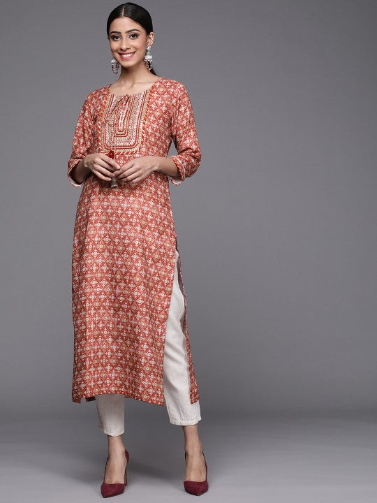 Calm Blue and Beige Ethnic Motifs Print Kurta