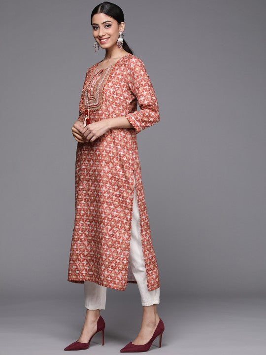 Calm Blue and Beige Ethnic Motifs Print Kurta