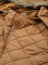 Thumbnail for dressberry-women-brown-longline-quilted-parka-jacket