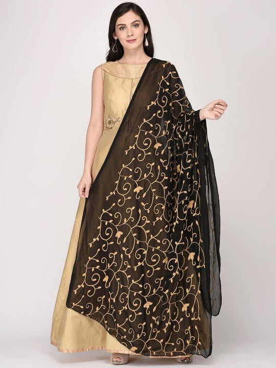 Black Embroidered Chiffon Dupatta