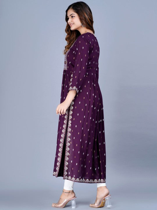 Women Ethnic Motifs Printed Mirror Work Summer Sheers Anarkali Kurta