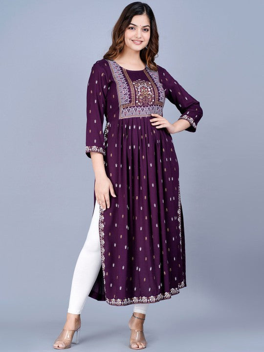 Women Ethnic Motifs Printed Mirror Work Summer Sheers Anarkali Kurta