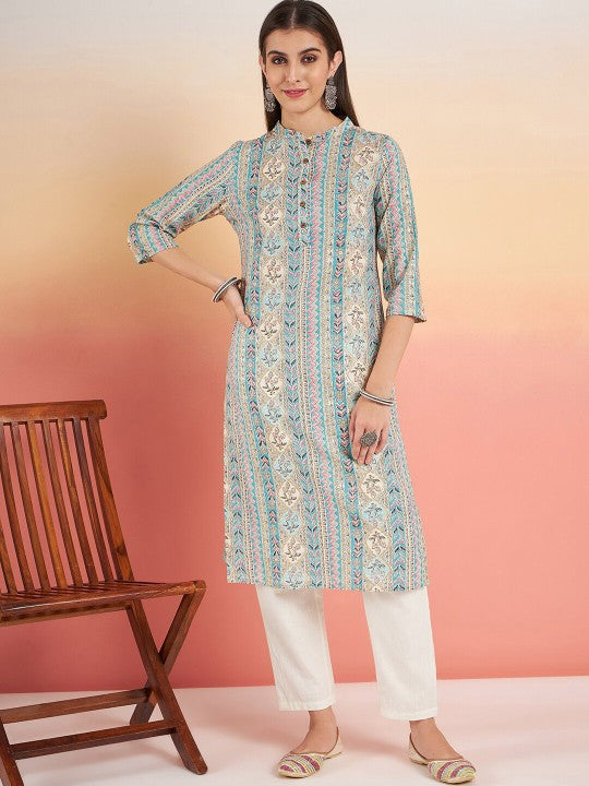 ethnic-motifs-printed-band-collar-cotton-straight-kurta