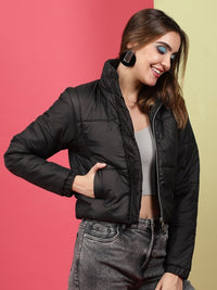 Thumbnail for Stand Collar Lightweight Crop Puffer Jacket