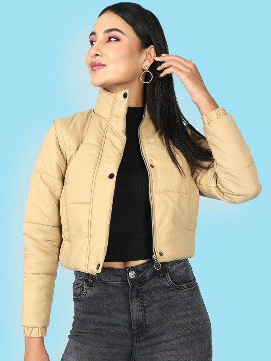 Stand Collar Lightweight Crop Puffer Jacket