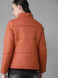 Thumbnail for Women Maroon Solid Padded Jacket