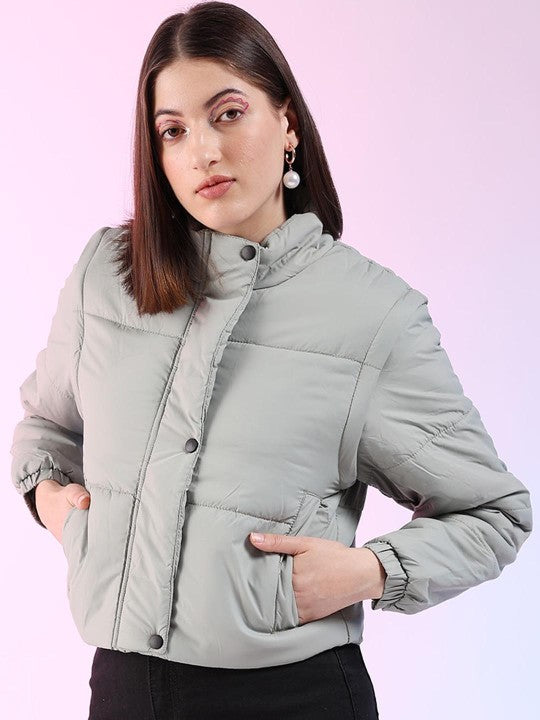 Stand Collar Lightweight Crop Puffer Jacket