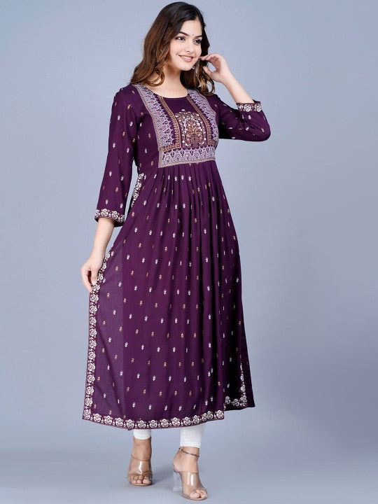 Women Ethnic Motifs Printed Mirror Work Summer Sheers Anarkali Kurta