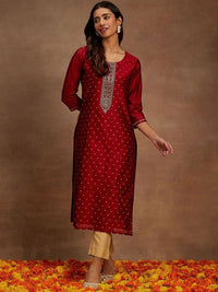 Thumbnail for ethnic-motifs-embroidered-chanderi-silk-straight-kurta