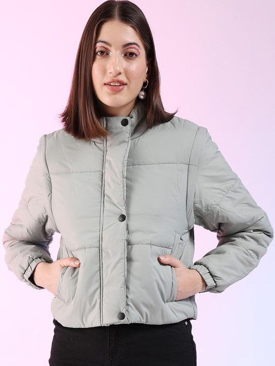 Stand Collar Lightweight Crop Puffer Jacket