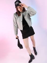 Thumbnail for Stand Collar Lightweight Crop Puffer Jacket