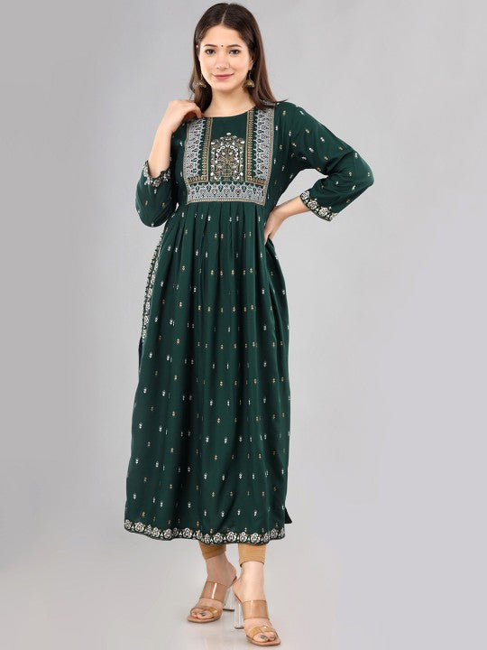 Women Ethnic Motifs Printed Mirror Work Summer Sheers Anarkali Kurta