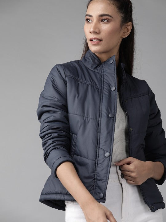 Women Maroon Solid Padded Jacket