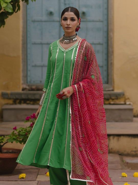 Anarkali Pure Cotton Kurta With Trousers & Dupatta