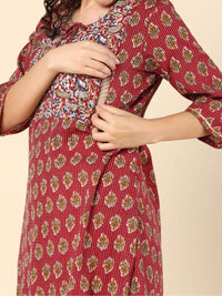 Thumbnail for ethnic-motifs-printed-cotton-maternity-kurta