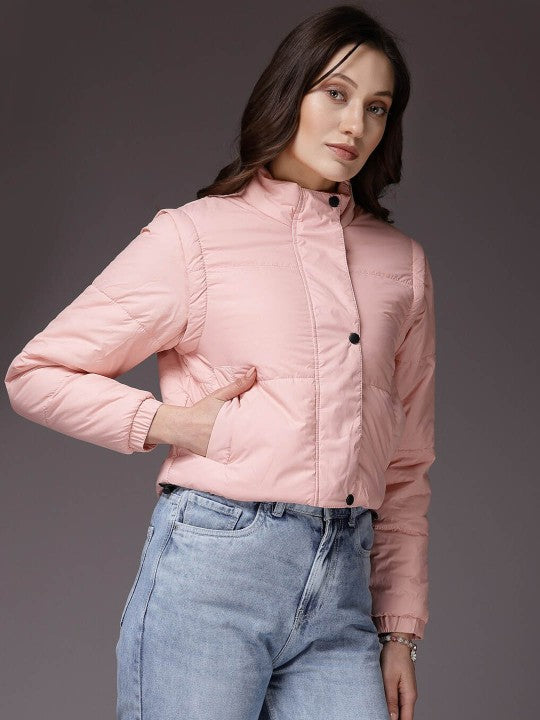 Stand Collar Lightweight Crop Puffer Jacket