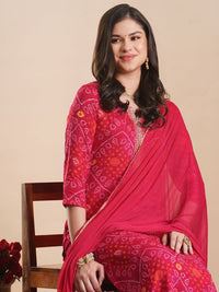 Thumbnail for Bandhani Printed Round Neck Straight Kurta With Trousers & Dupatta