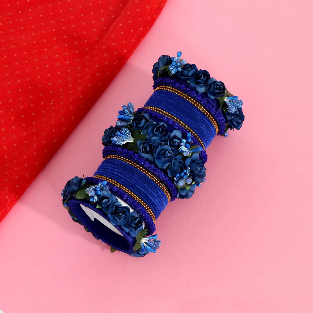 blue color rose floral bangles set: 2.6 (trb115blu-2.6)