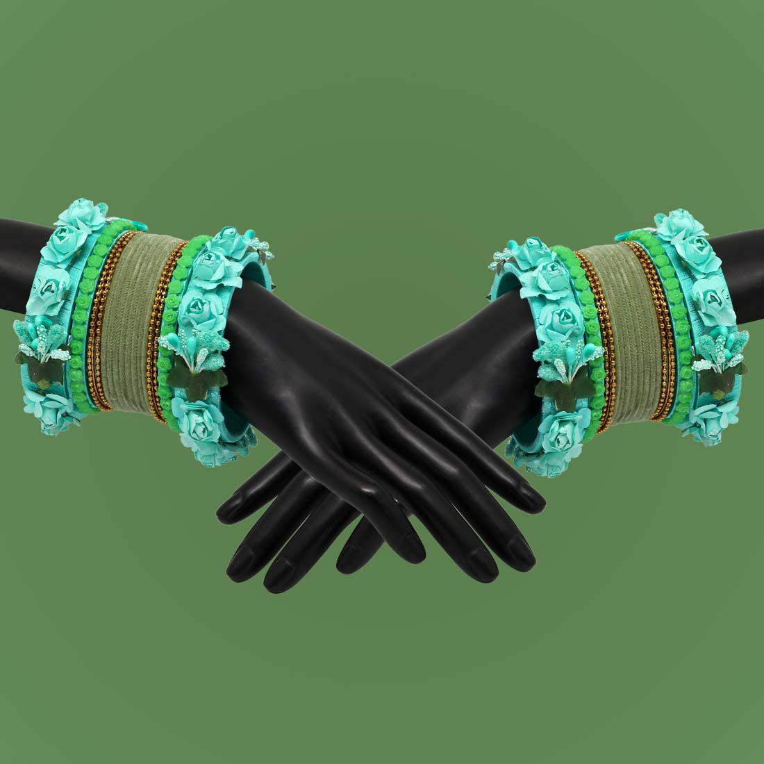 rama green color rose floral bangles set: 2.8 (trb130rgrn-2.8)