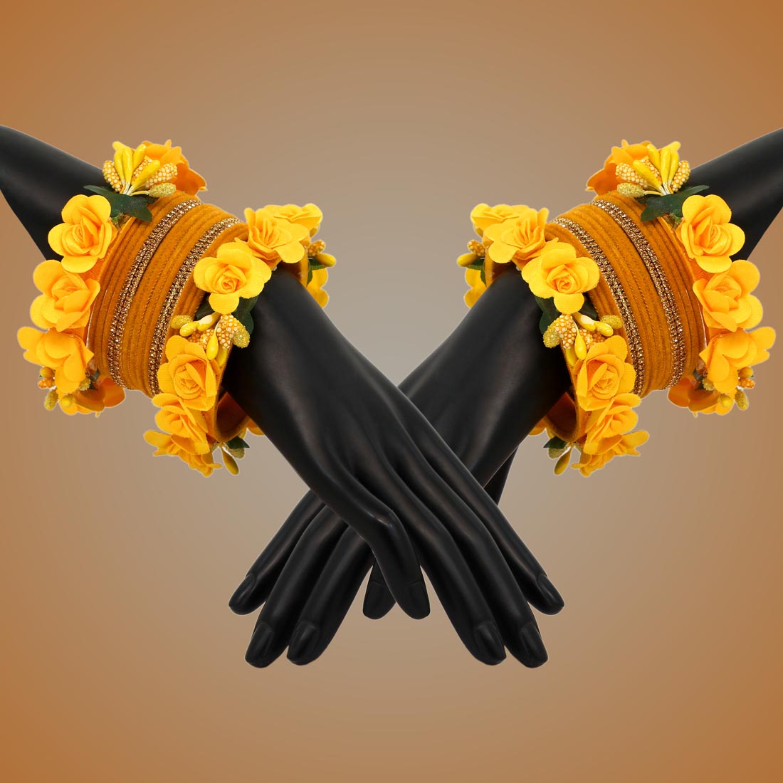 yellow color floral bangles set: 2.4 (trb154ylw-2.4)