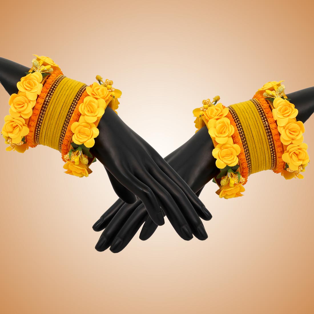 yellow color floral bangles set: 2.4 (trb155ylw-2.4)